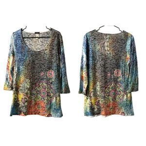 6/$25 Colorful Floral Paisley Sublimation Printed Burnout Tee 3/4 Sleeve XL